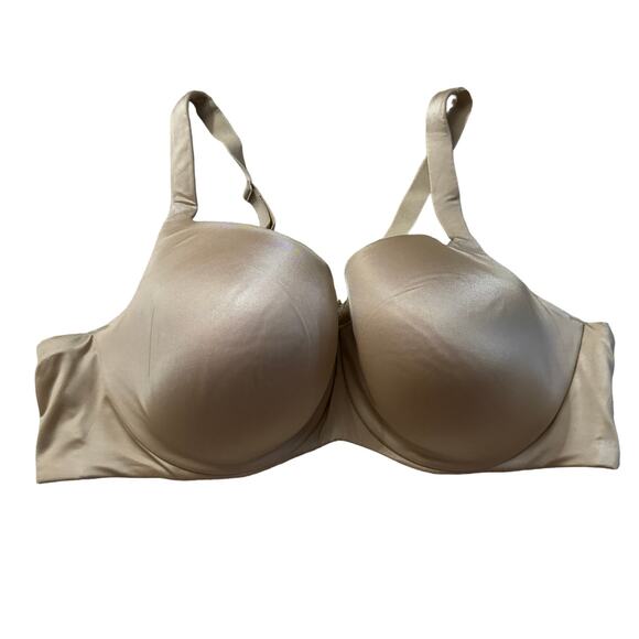 Cacique Tan Light Beige Nude Satin Feel Full Coverage Molded Cups Bra Size 46C - Picture 1 of 5
